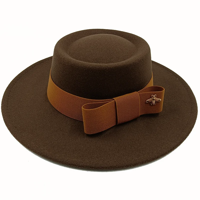 Sterling Fedora Hat Elegant Bow Charm™ Wide Brim Felt Bow