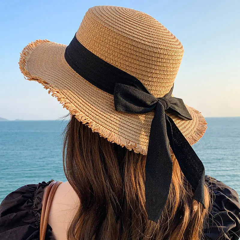 Sterling Riviera Bow™ Straw Sun Hat Frayed Edge Edition
