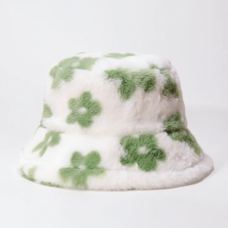 Sterling Flower Plush Faux Fur Bucket Hat™ With Floral Pattern