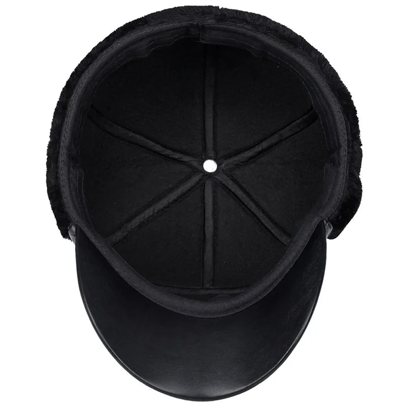 Sterling Black Leather Fur™ Baseball Cap Faux Fur Earflaps