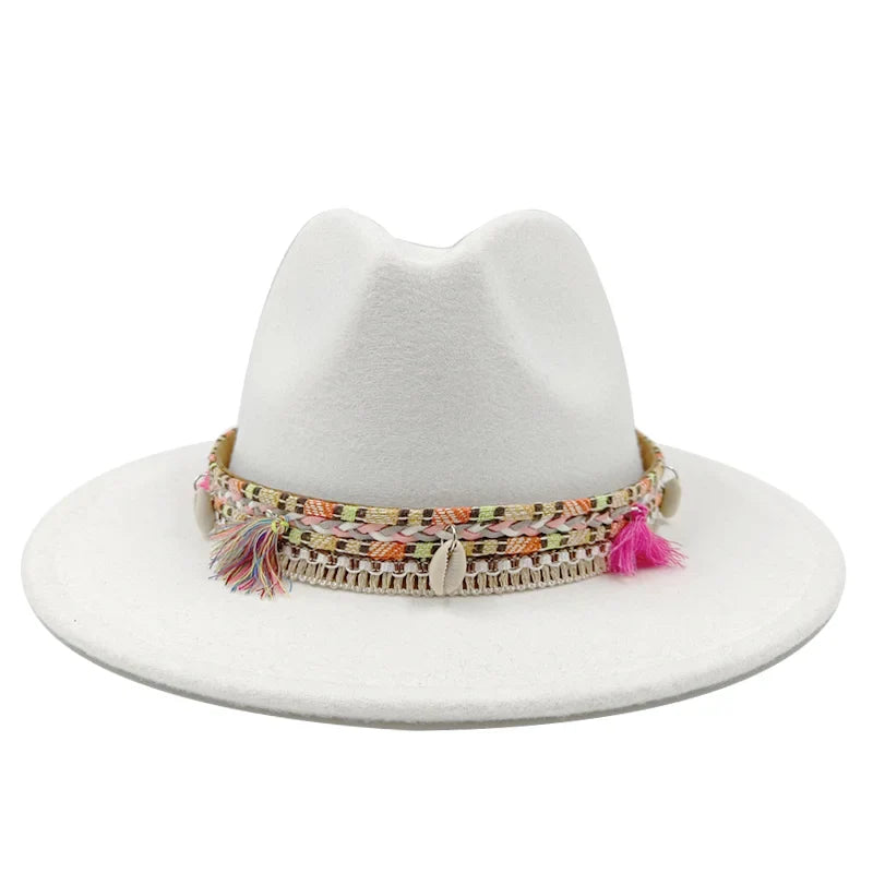 Sterling Fedora Hat™ Bohemian Shell & Tassel Band