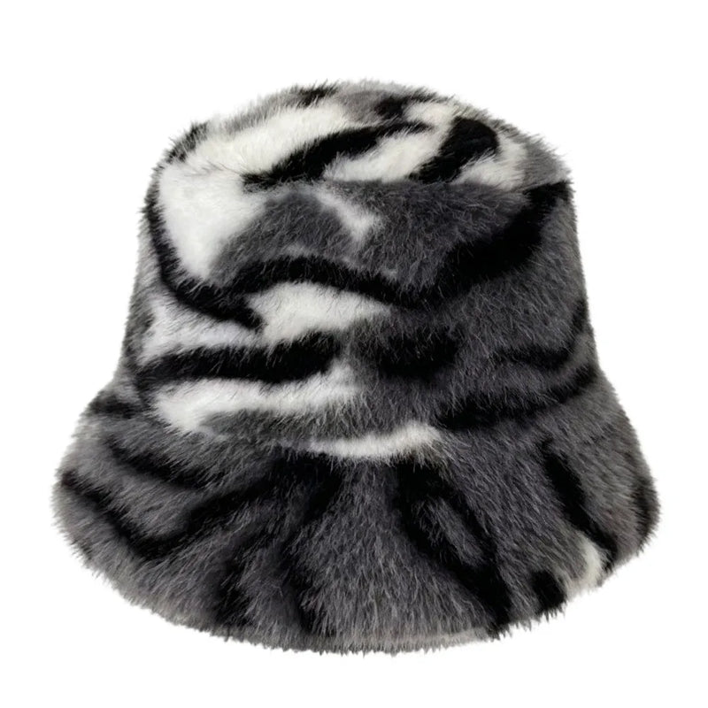 Sterling Tiger Face Faux Fur Beret Hat™ With Animal Pattern Detail