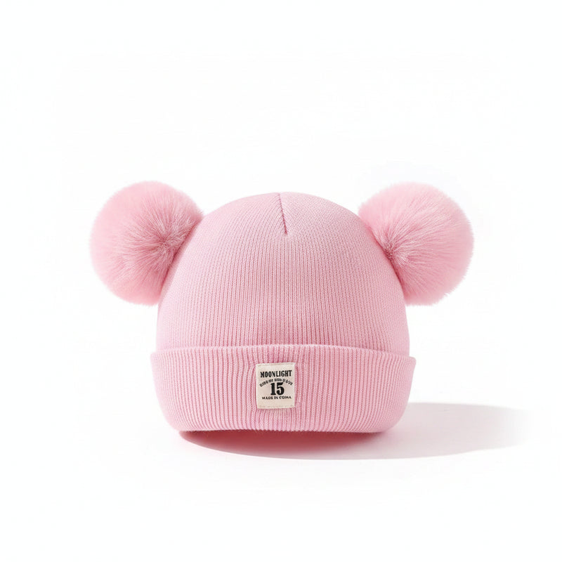 Sterling TeddyPuff Baby Knit Beanie™ Double Pom Bear Detail