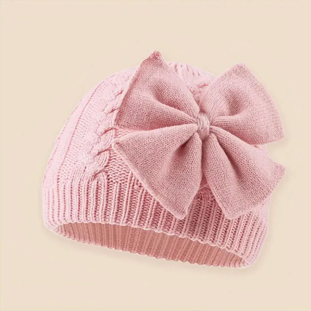 Sterling™ Baby Knit Bow Hat Soft Stretch Beanie With Oversized Bow