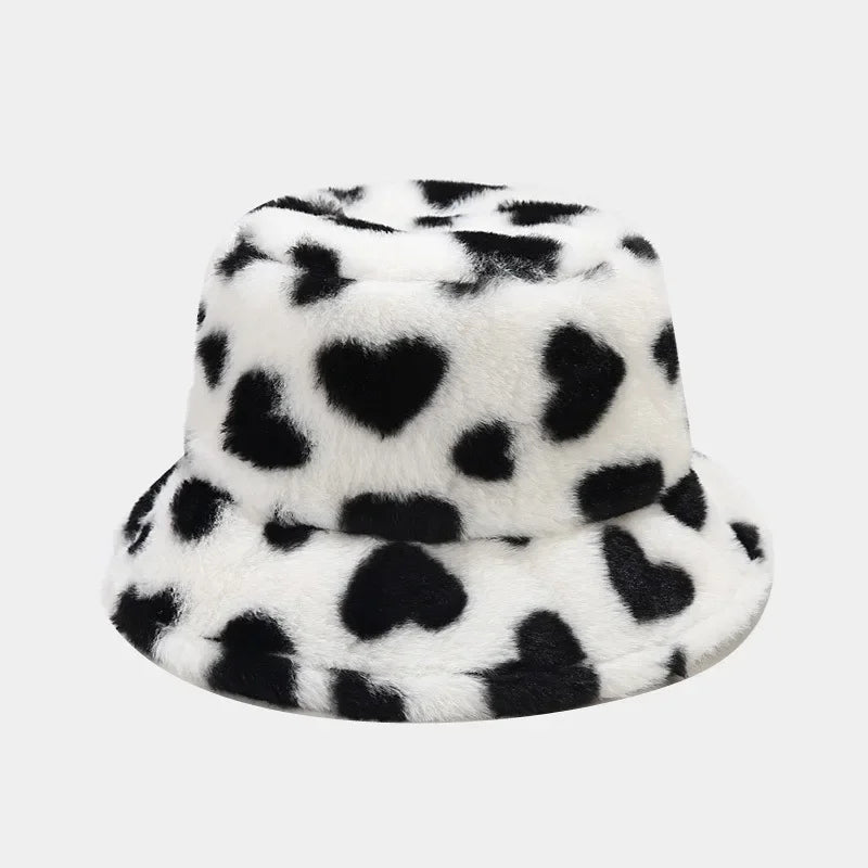Sterling Amora Faux Fur Bucket Hat™ with Heart Print