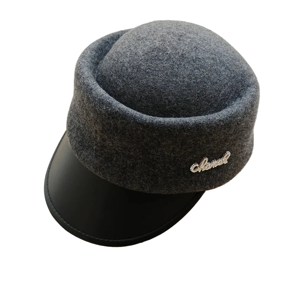Sterling™ Wool Newsboy Cap With Patchwork Crown And Leather Brim