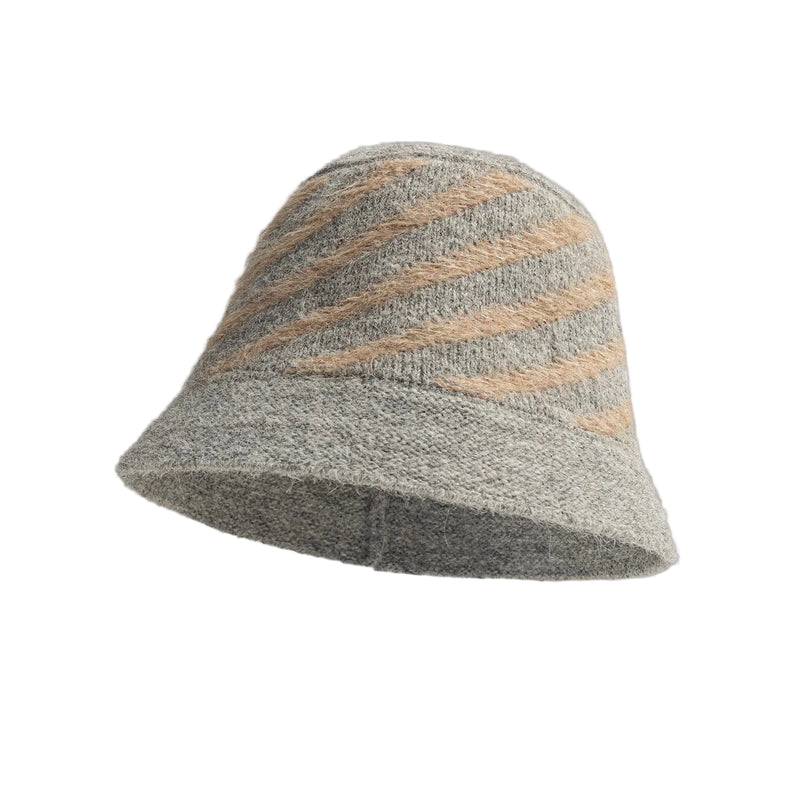 Sterling Striped Knit Bucket Hat™ Woolen Texture Contrast Bands