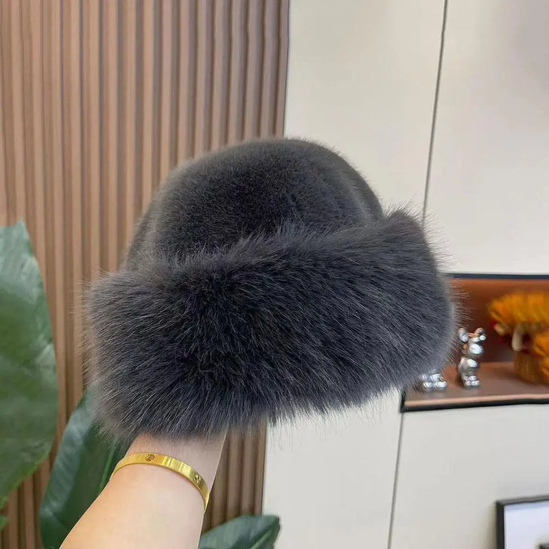 Sterling Plush Faux Fur Winter Hat With Wide Brim