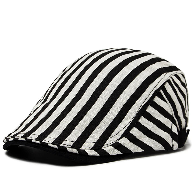 Sterling Vintage Stripes Plaid Flat Cap™ Cotton Linen Lightweight Visor