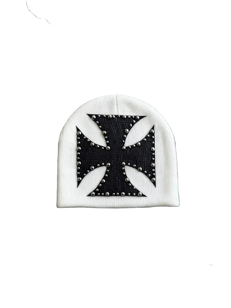 Sterling ™ Nocturne Leather Beret Hat With Rivet Cross Detail