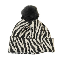Sterling™ Zebra Stripe Pom Pom Beanie Thick Knit Ear Coverage