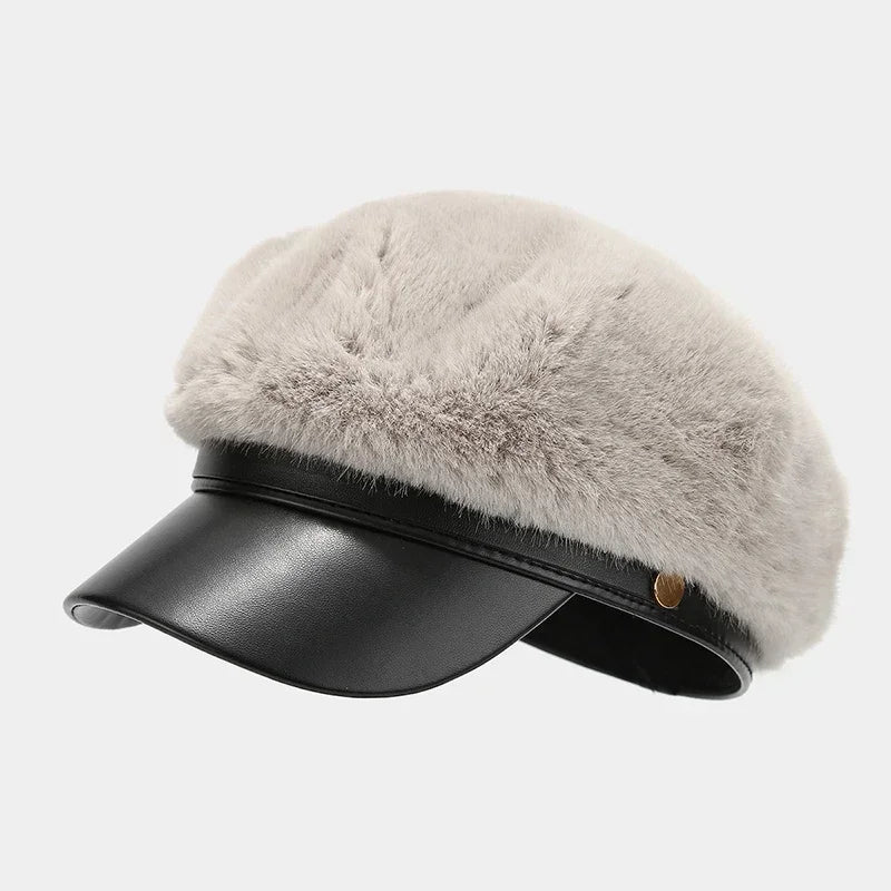 Sterling Vintage Mink Fur Beret Winter Cap™ Octagonal PU Brim