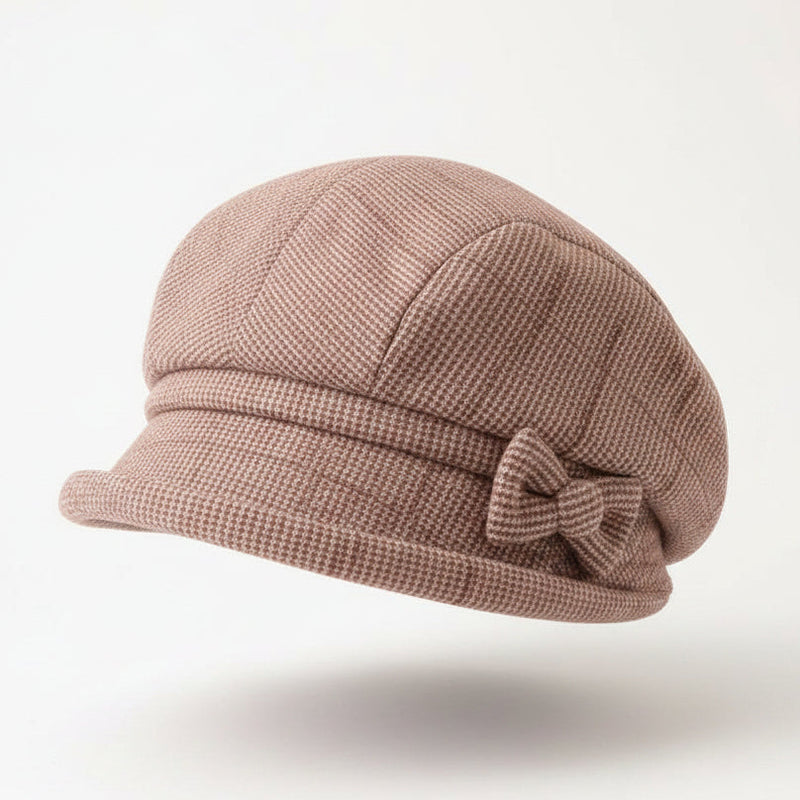 Sterling Bow Brim Beret Warm Polyester Newsboy Cap™ With Side Bow