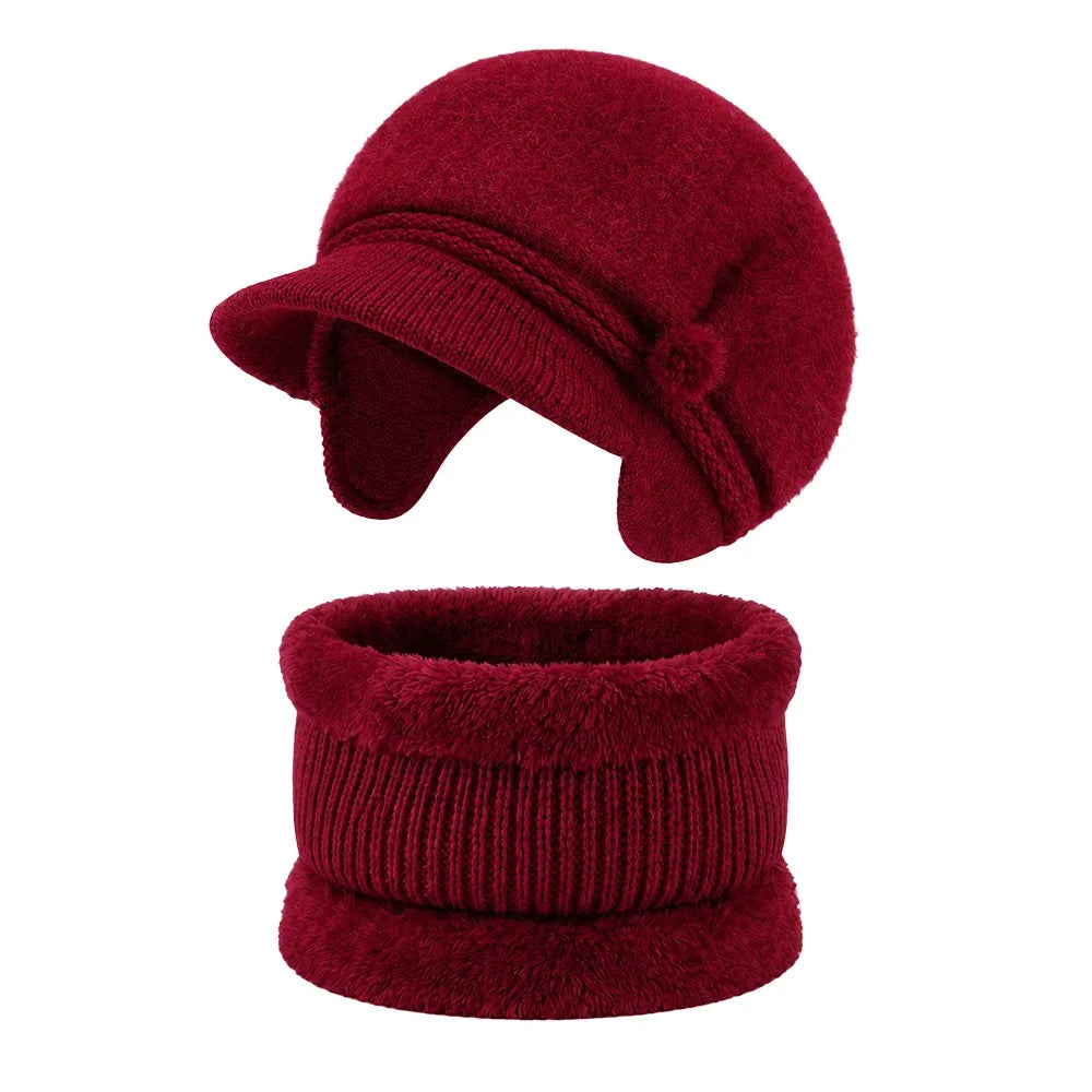 Sterling Winter Hat™ Set Curved Brim Lined Beanie Flower Detail Neck Warmer