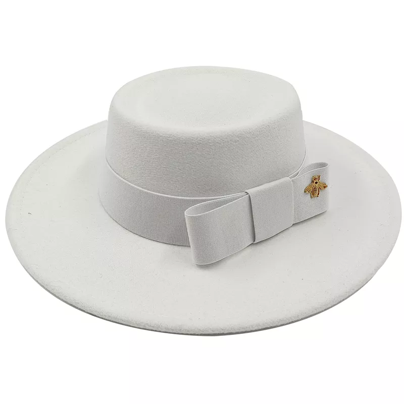 Sterling Fedora Hat Elegant Bow Charm™ Wide Brim Felt Bow