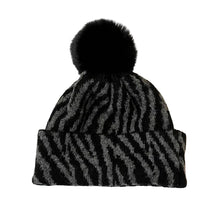 Sterling™ Zebra Stripe Pom Pom Beanie Thick Knit Ear Coverage