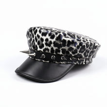Sterling™ Nocturne Flat Top PU Leather Cap With Leopard Rivet Detail