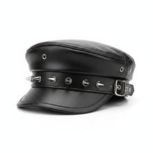 Sterling™ Nocturne Flat Top PU Leather Cap With Leopard Rivet Detail