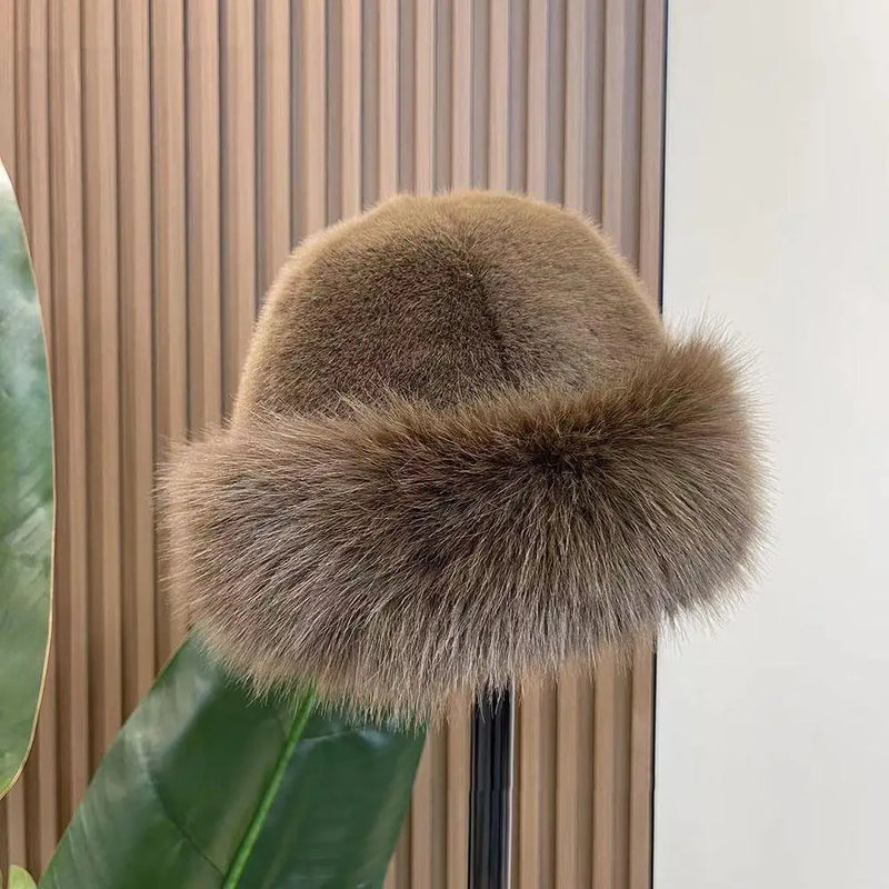 Sterling Plush Faux Fur Winter Hat With Wide Brim
