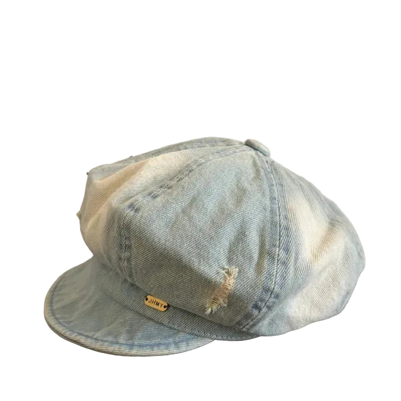 Sterling Painter Beret™ In Washed Denim With Short Brim