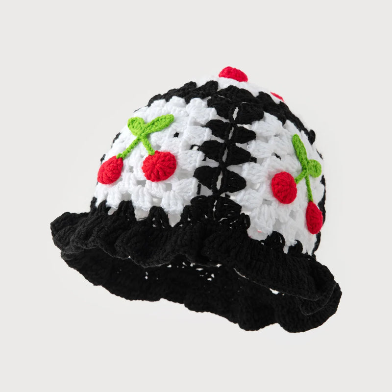 Sterling™ Crochet Knit Beanie with Floral Fruit Detail
