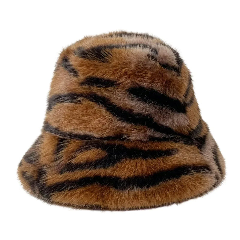Sterling Tiger Face Faux Fur Beret Hat™ With Animal Pattern Detail
