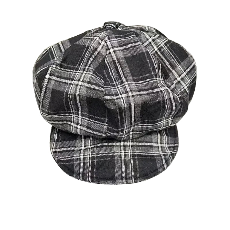 Sterling Black White Plaid Newsboy Cap™ Paneled Crown Short Brim