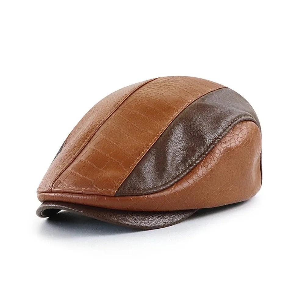 Sterling PU Leather Splicing Flat Cap™ PU Leather Front Brim