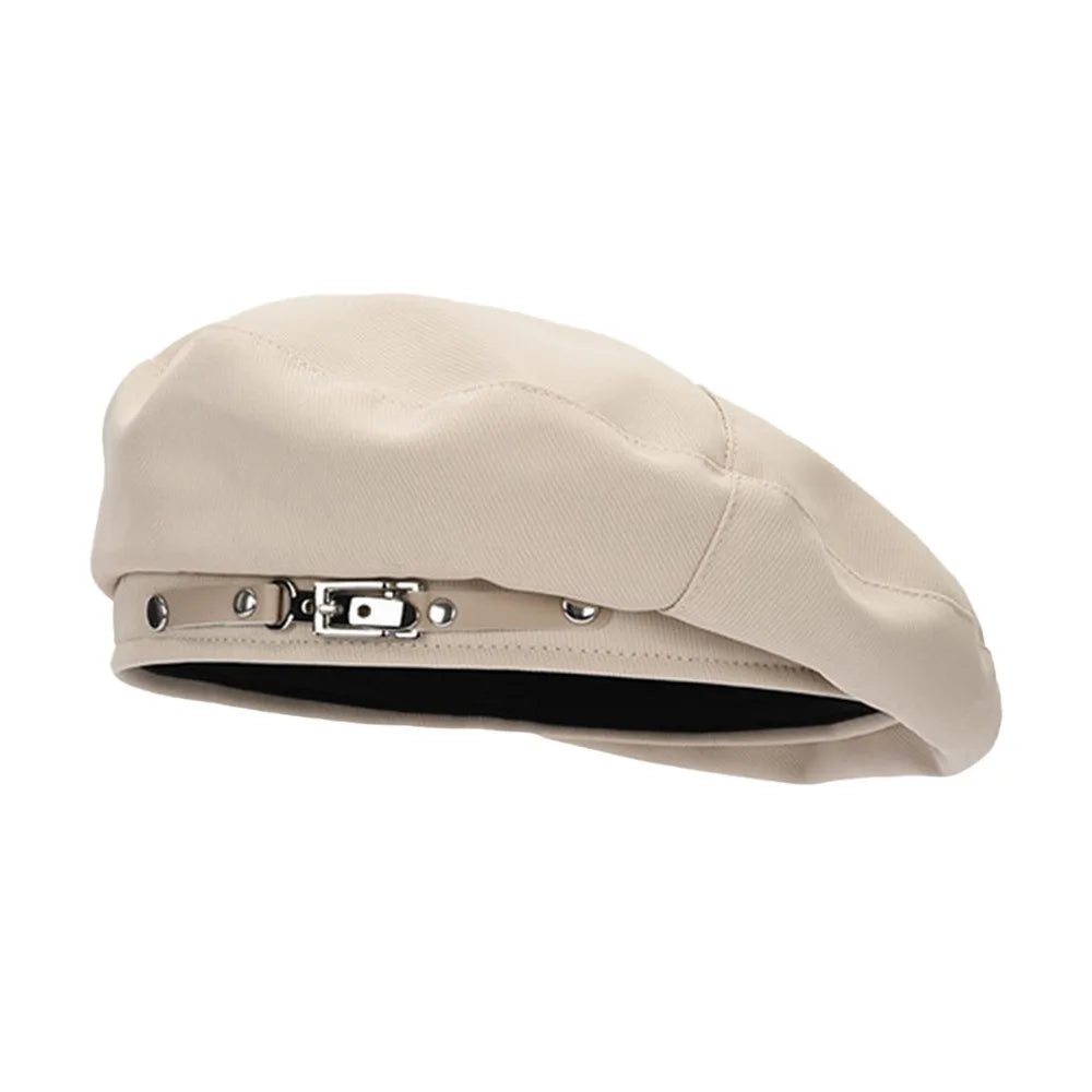 Sterling Korean Version Metal Buckle™ Retro Beret Cap Fabric Trim