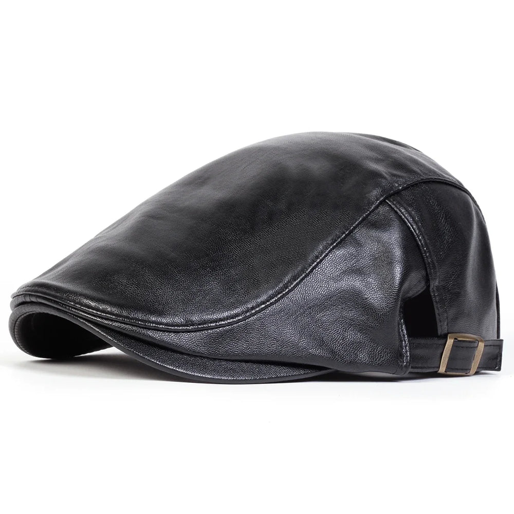 Sterling Solid PU Leather™ Newsboy Cap Adjustable Flat Visor