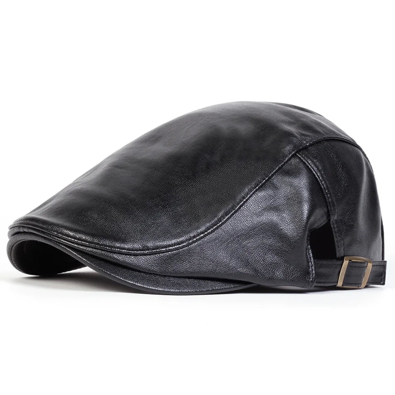 Sterling Solid PU Leather™ Newsboy Cap Adjustable Flat Visor