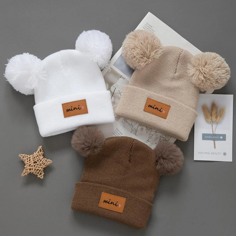 Sterling Nivali Kids Knit Beanie Set With Double Pompoms