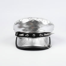 Sterling™ Nocturne Flat Top PU Leather Cap With Leopard Rivet Detail