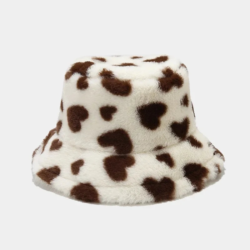 Sterling Amora Faux Fur Bucket Hat™ with Heart Print