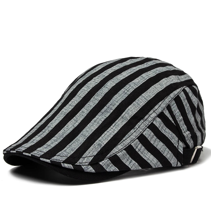 Sterling Vintage Stripes Plaid Flat Cap™ Cotton Linen Lightweight Visor