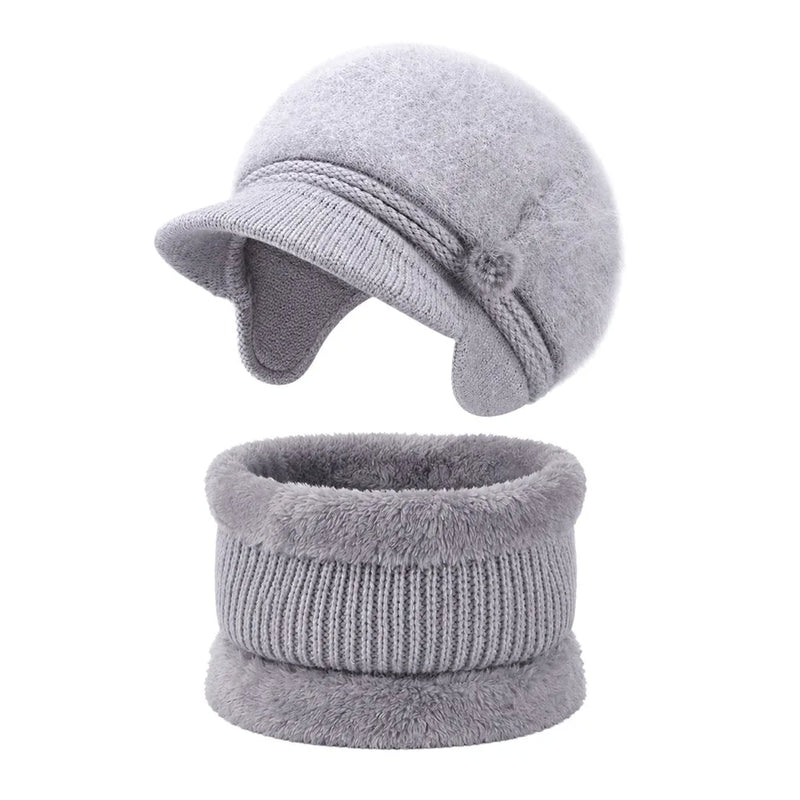 Sterling Winter Hat™ Set Curved Brim Lined Beanie Flower Detail Neck Warmer