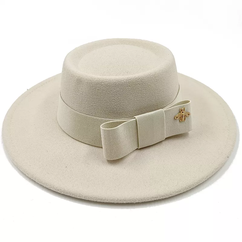 Sterling Fedora Hat Elegant Bow Charm™ Wide Brim Felt Bow