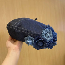 Sterling Camellia Denim Beret™ With Contrast Flower