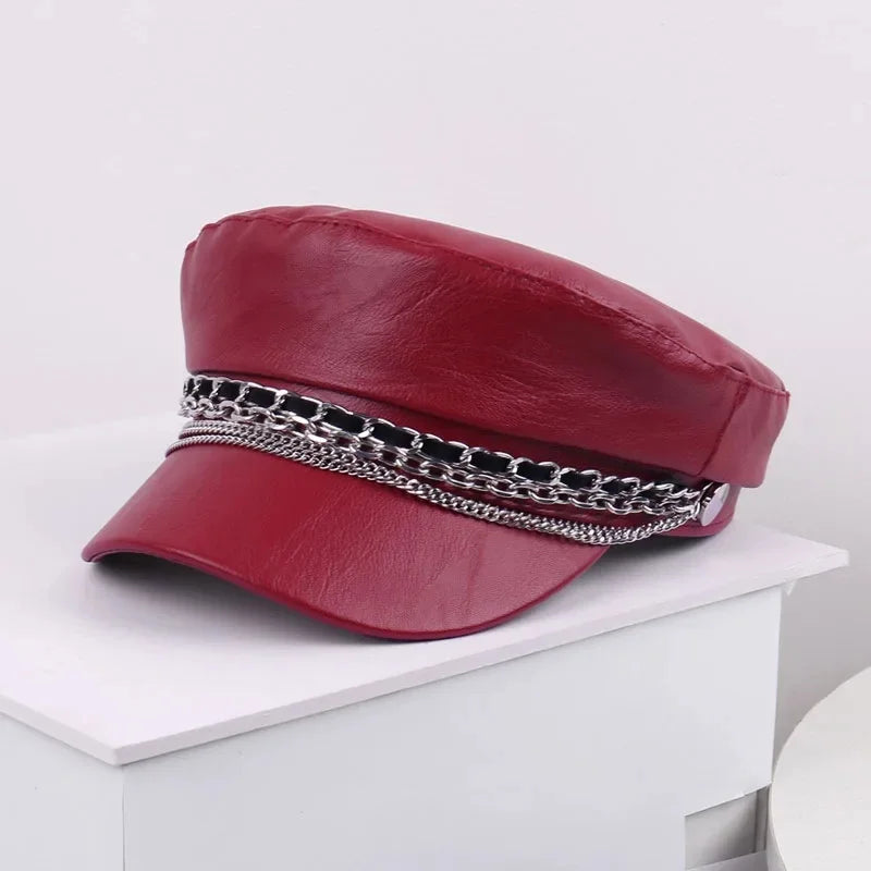 Sterling Leather Sailor Cap™ Chain Detail Structured Visor
