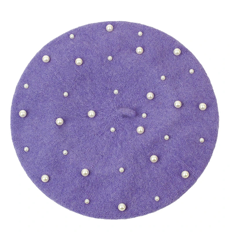 Sterling Celestine Wool Beret™ with Pearl Bead Detail