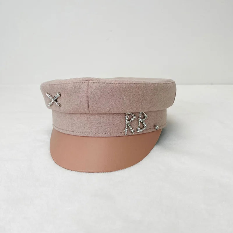 Sterling Octavia Cotton Octagonal Newsboy Cap™  With Letter Detail