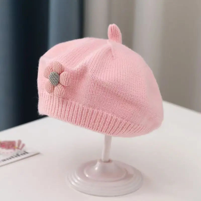 Sterling Petalwyn Toddler Beret™  Cotton Knit Flower Detail