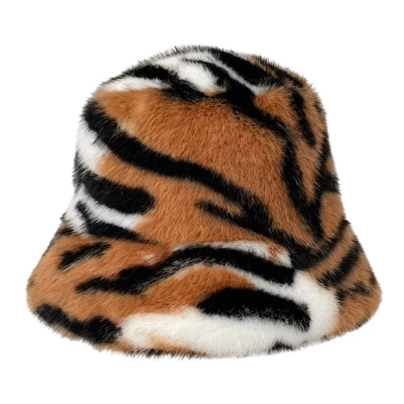 Sterling Tiger Face Faux Fur Beret Hat™ With Animal Pattern Detail