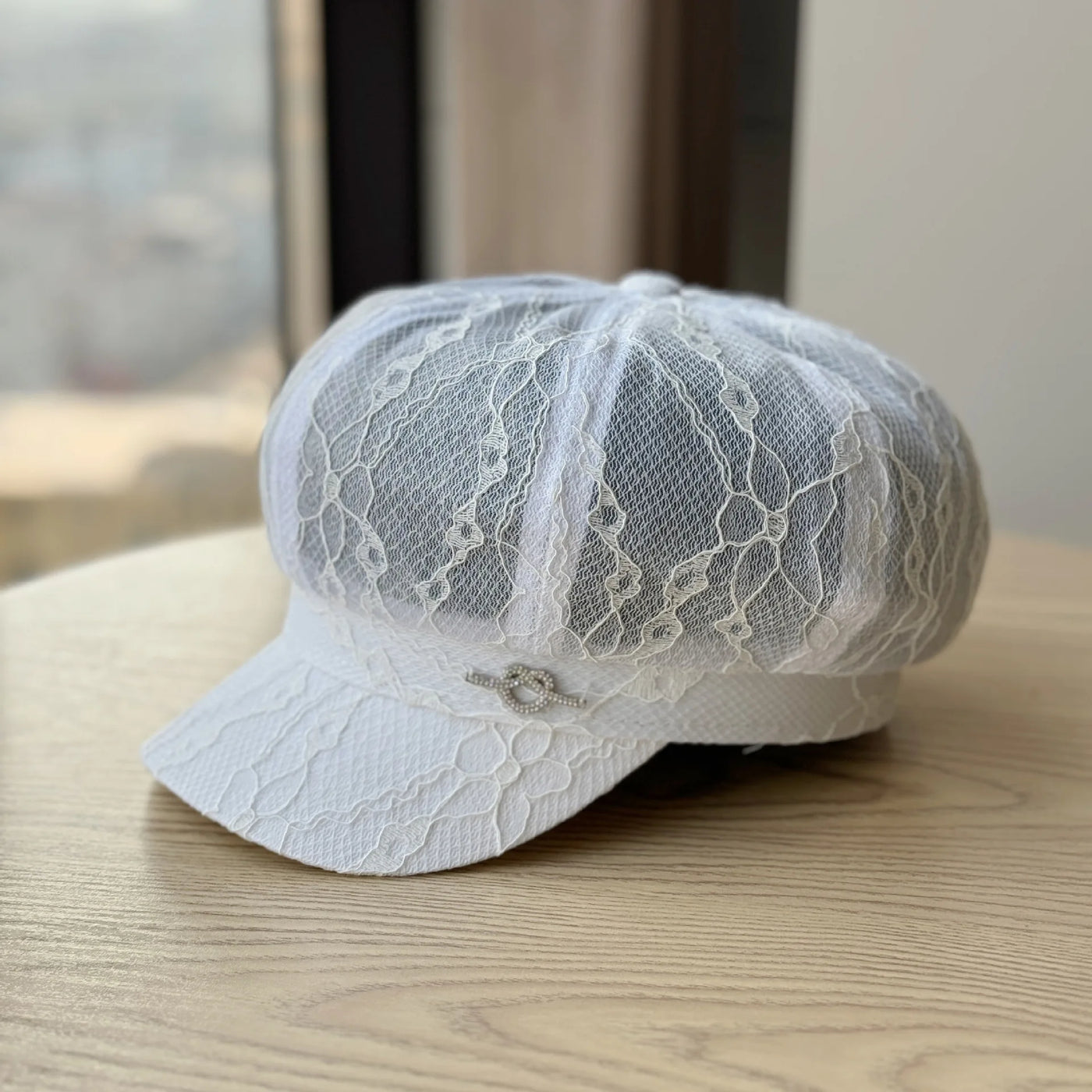 Sterling Rhinestone Octagonal Cap™ Painter Beret Sparkle Detail