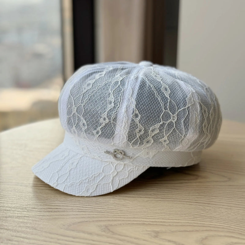 Sterling Rhinestone Octagonal Cap™ Painter Beret Sparkle Detail