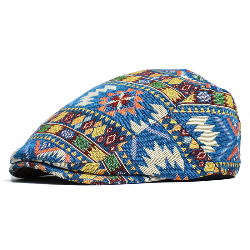 Sterling Reginald™ Vintage Print Flat Cap Woven Pattern Detail