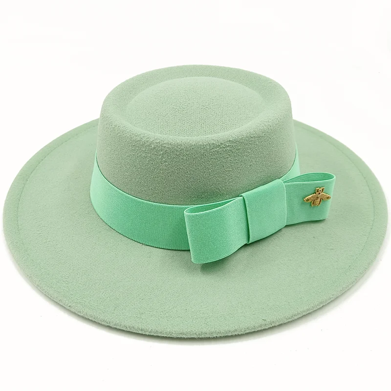 Sterling Fedora Hat Elegant Bow Charm™ Wide Brim Felt Bow