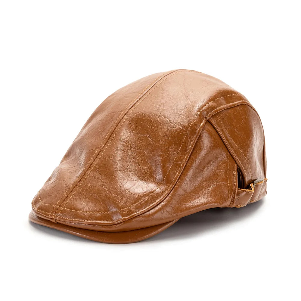 Sterling Forward Adjustable PU Leather Newsboy Cap™ Paneled Crown