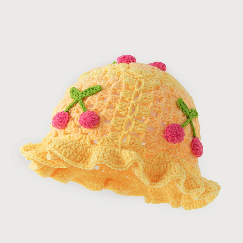 Sterling™ Crochet Knit Beanie with Floral Fruit Detail