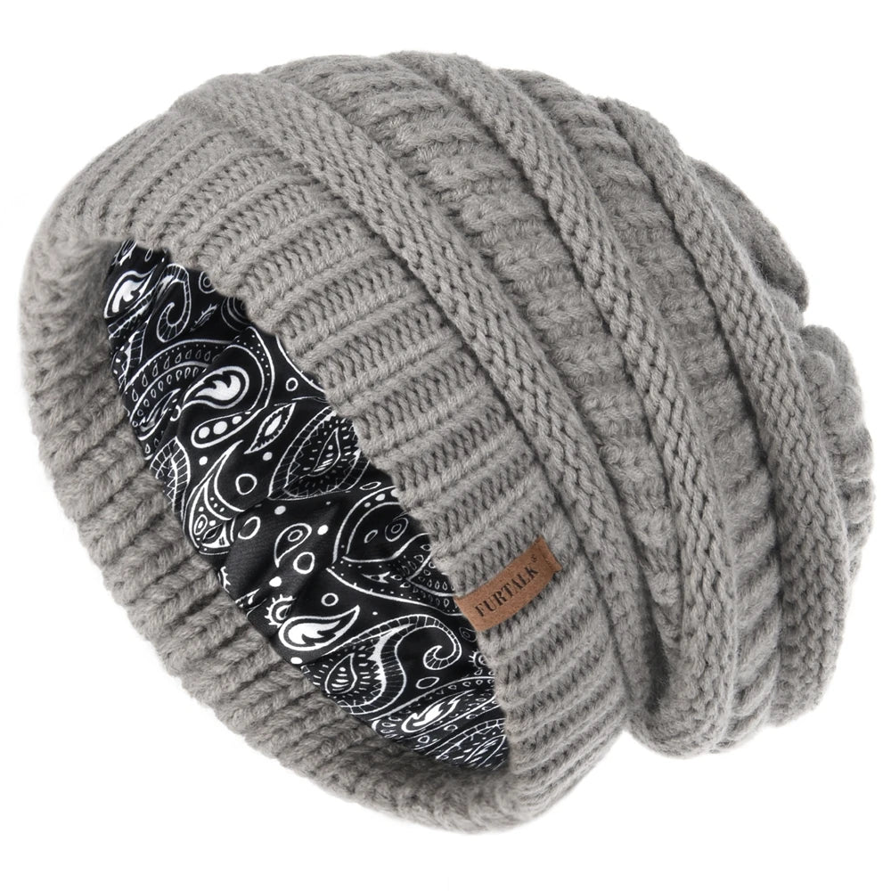 Sterling Satin Lined Cable Knit Beanie™ Chunky Slouchy Design